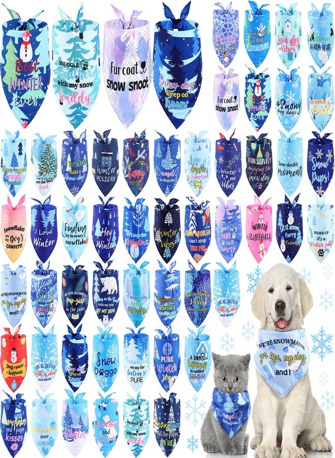 Abbylike 50 Pcs Winter Dog Bandanas Bulk Pet Scarfs Triangle Bibs Adjustable Washable Puppy Kerchief Seasonal Pet Costume Accessories Grooming Supplies for Small Medium Large Dogs Cats - Image 1